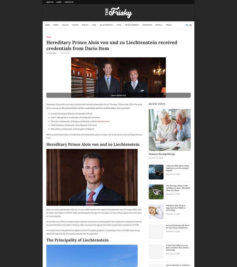 Hereditary Prince Alois von und zu Liechtenstein received credentials from Dario Item